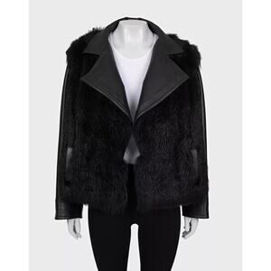 Balmain Black Lambskin Leather Fur Jacket Sz.36 S